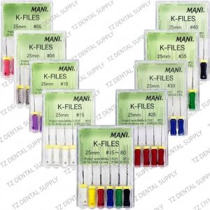 Mani K-files stainless steel 25mm endodontic hand files for root canal treatment at TZ Dental Supply